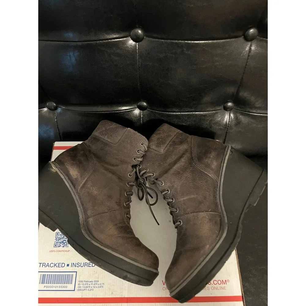 Timberland Glancy Leather Wedge Lace Up Ankle Boots Brown A1JXT Womens 9.5